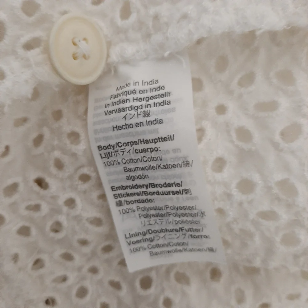 J. Crew White Cotton Coletta Button Front Eyelet Dress Size 14